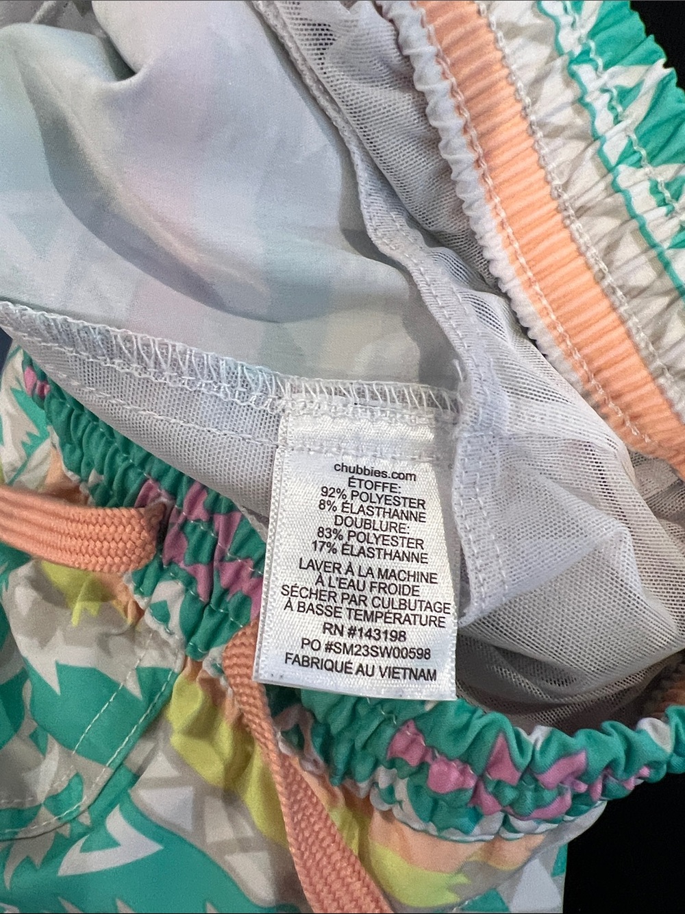 chubbies Teal Aztec Print Kids Swim Trunks with Pink and Peach Accents - Picture 4 of 4